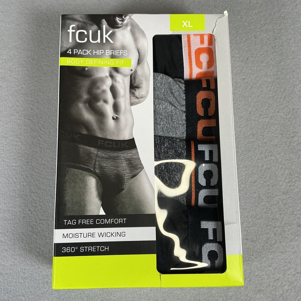 FCUK Hip Briefs 4 Pack XL Mens Stretch Moisture Wicking Underwear NEW